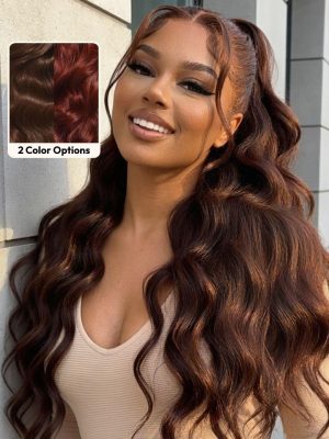 [Down To $89] Bye-Bye Knots™ Black With Blonde Highlights 7x5 Lace Loose Wave Wig With Face Framing Layers