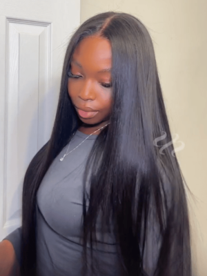 7x5 Bye Bye Slip™ & 13x4 Pre-Everything™ Yaki Straight Black & Balayage Highlights Glueless Wig With Invisible Drawstring