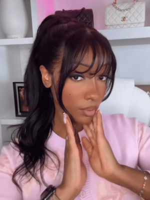 7x5 Bye-Bye Knots™ & 13x4 Pre-Everything™ Pull & Go Black Fluffy Loose Wave Wispy Bangs Glueless Wig