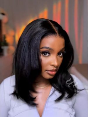 UNice 7x5 Bye Bye Knots™ Glueless Lace Black Yaki & Pre Layered Bob Bleached Knots Drawstring Wig